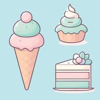 Ice cream cake, cupcake and ice cream illustration vector