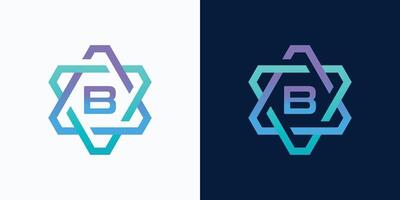 technology logo letter B with hexagon circuit line style for digital, data, connection vector