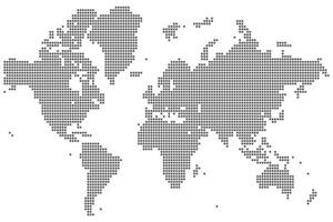 Modern dotted squire world map. Modern dotted world map pattern in abstract geometric style. Dotted world map dots form nations and continents in a simple dotted world map layout vector