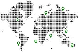 Trending dotted world map. Dotted world map displaying continents and borders with unique dotted world map alignment. Features modern graphic design in a compact dotted world map view. vector