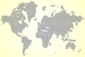Modern dotted world map with isolated continents using detailed dotted world map shapes. The dotted world map concept reflects technology and digital cartography trends. vector
