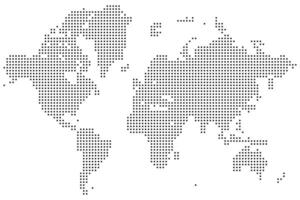 Dotted realistic world map features all continents using a dotted world map pattern. The dotted world map arrangement enhances global understanding through visual symmetry. vector