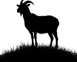 Goat Silhouette Standing On A Hill Full Of Grass vector