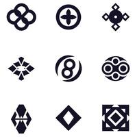 Geometric black and white seamless pattern set of round icons for web design vector