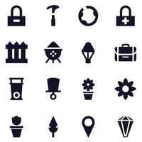 Collection of Icons Representing Security, Nature, and Everyday Objects vector