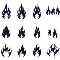 Fire icon flame and danger warning symbols for hot, flammable web design elements vector