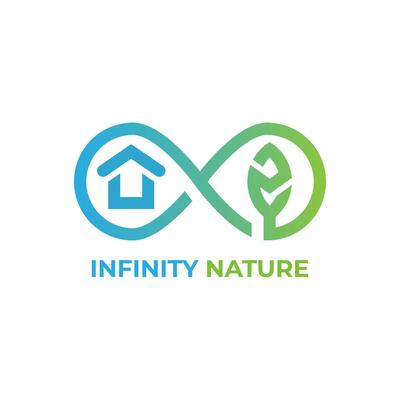 Infinity nature logo, home and leaves symbol. Ecology, environment, and agriculture illustration.