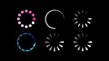 Loading Spinner Icon Set for Web App UI Design and Buffering Animation on Black Background vector