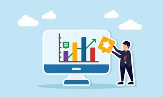 Businessman analyzing project data report with graph on monitor vector