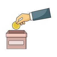 donation box with hand insert coin vector