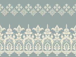 Ikat embroidery style with ethnic motifs, including floral, paisley, and abstract patterns. Traditional ikat patterns inspired by saree and sarong designs with oriental and intricate embroidery, vector