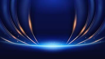 Elegant abstract blue background with golden light rays and glowing particles. Luxury modern concept. vector