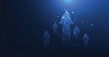 Growth business on successful with arrow up on a dark blue background. vector