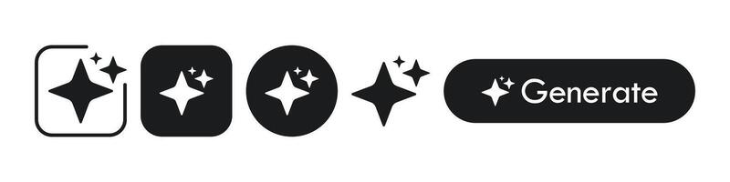 AI application generate logo set, artificial intelligence flat black style icons illustration vector