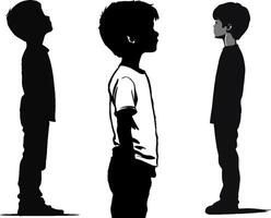A boy standing sideways, simple silhouette, black and white vector