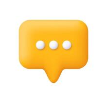 Yellow speech bubble. Message, comment and chat. Social network and communication concept. 3d icon. Cartoon minimal style. vector