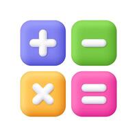Calculator, math device. Square buttons with math sign. Addition, subtraction, multiplication. Financial analytics, arithmetic operations concept. 3d icon. Cartoon minimal style. vector