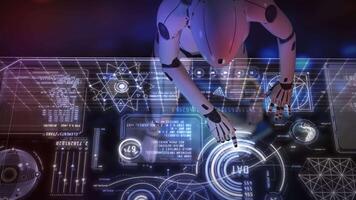 Robot using futuristic touchscreen interface with data analysis video