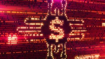 Glowing dollar sign emerging from computer code in red and orange video