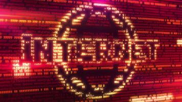 Inscription Internet displayed through program code on a red computer screen video