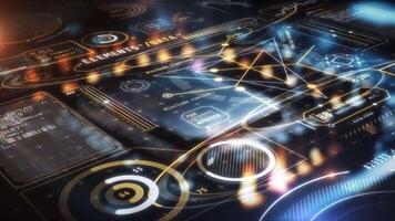 Futuristic digital interface processing data flow in cyberspace video