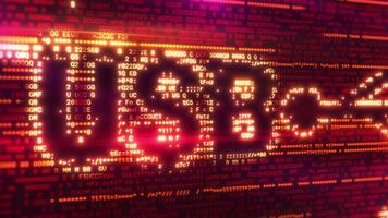 USB letters emerging from program code on a computer screen video