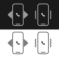 vibration and ringing phone icons on white and black background. stock illustration vector