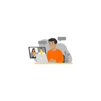 Man Attending Online Meeting from Home Flat Illustration vector