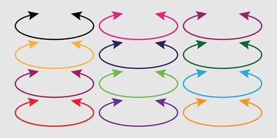 Dual sided arrow icons. Dual semi circle arrows. Semi-circular different colour thin double ended arrows isolated on white background. illustration. eps 10 vector