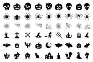 Halloween icons set. Set of Halloween vintage icons and silhouettes symbol isolated on white background. A set of assorted illustrations for Halloween collection. Halloween illustration. vector