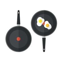 Frying pan icon on white background. Frying pan with fried eggs. Breakfast. Frying utensil. vector