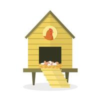 Chicken coop icon with ladder and chicken eggs in nest. Farm chicken coop. vector
