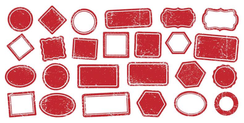 Stamps frames template icon shape set. Stamp grunge ink rubber labels sign collection. Isolated on white background. Black round and square stamp border pack.