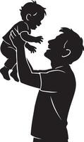 Father Lifting Baby in the Air Silhouette, Joyful Bonding and Parenting Concept vector