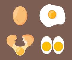 Eggs set isolated on white background. Set of fried, boiled, half, sliced eggs. Eggs in various forms. illustration. vector