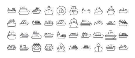 Collection of Ship Related Line Icons. Outline Signs for Graphic and Web Design, Apps, Adverts, Various Cards vector