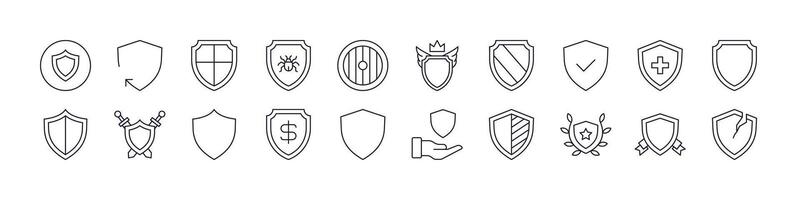 Shield Collection of Thin Icons. Editable Stroke. Perfect for Web Sites, Books, Cards, Apps vector