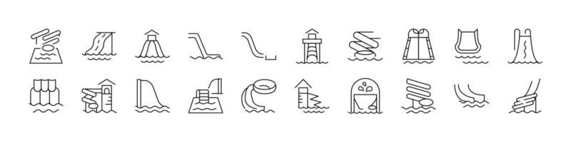 Water Slide Icon Set for UI, Placards, Books, Apps. Editable Stroke. Perfect for Web Sites, Books, Cards, Apps vector