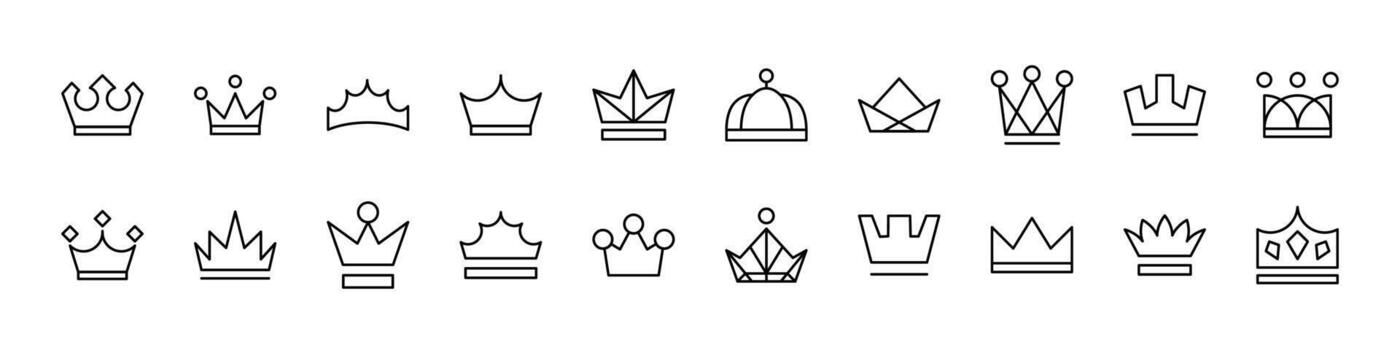 Set of Crown Related Line Icons. Outline Signs for Graphic and Web Design, Apps, Adverts, Various Cards vector
