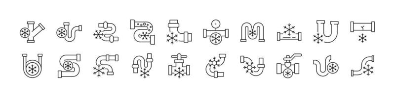 Set of Frozen Pipes Related Line Icons. Outline Signs for Graphic and Web Design, Apps, Adverts, Various Cards vector