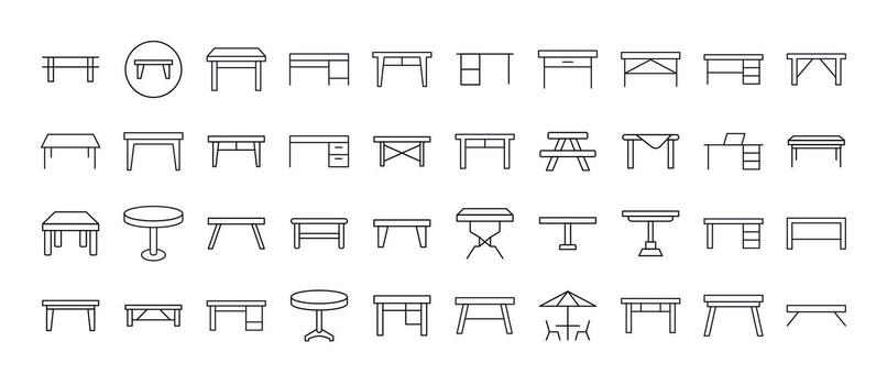 Table Line Icon Set. Outline Signs for Graphic and Web Design, Apps, Adverts, Various Cards vector