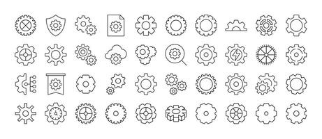 Pack of Gear and Cogwheel Related Line Icons. Outline Signs for Graphic and Web Design, Apps, Adverts, Various Cards vector
