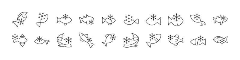 Set of Frozen Fish Related Line Icons. Outline Signs for Graphic and Web Design, Apps, Adverts, Various Cards vector