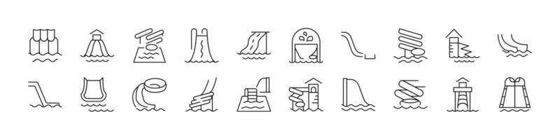Water Slide Bundle of Thin Icons. Editable Stroke. Perfect for Web Sites, Books, Cards, Apps vector