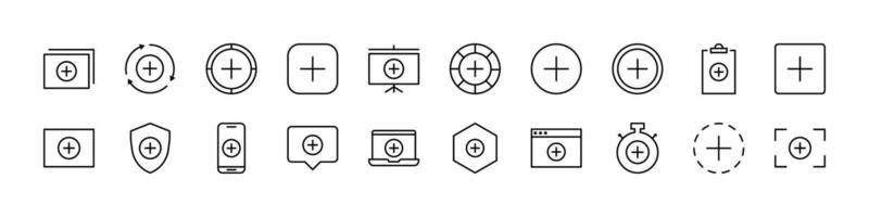 Plus or Add Outline Simple Linear Image Collection. Editable Stroke. Perfect for Web Sites, Books, Cards, Apps vector