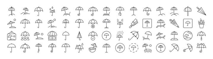 Umbrella Line Icon Bundle. Outline Signs for Graphic and Web Design, Apps, Adverts, Various Cards vector