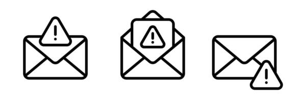 Mail with exclamation mark icon. Spam mail line icon. Warning email notification. Spam message caution sign. Alert, error, alarm, danger. vector