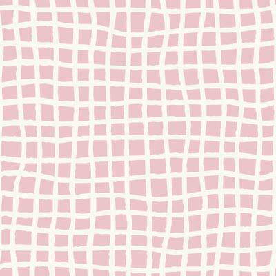 Groovy 70s checkered background with wavy brush strokes and vertical stripes. Distorted retro texture with hand drawn grid of square in pastel pink color. Optical illusion effect Y2k aesthetic.