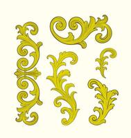 Medieval flourish Victorian ornaments. swirl graphic elements. Gold patterns on white. Vintage elements for frame or decorate. Hand drawn set vector