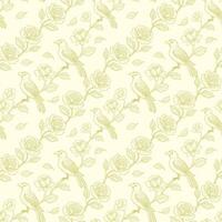 Seamless pattern, background with Floral pattern with birds and roses in art nouveau style, vintage, old, retro style. Colored illustration. In soft yellow colors vector